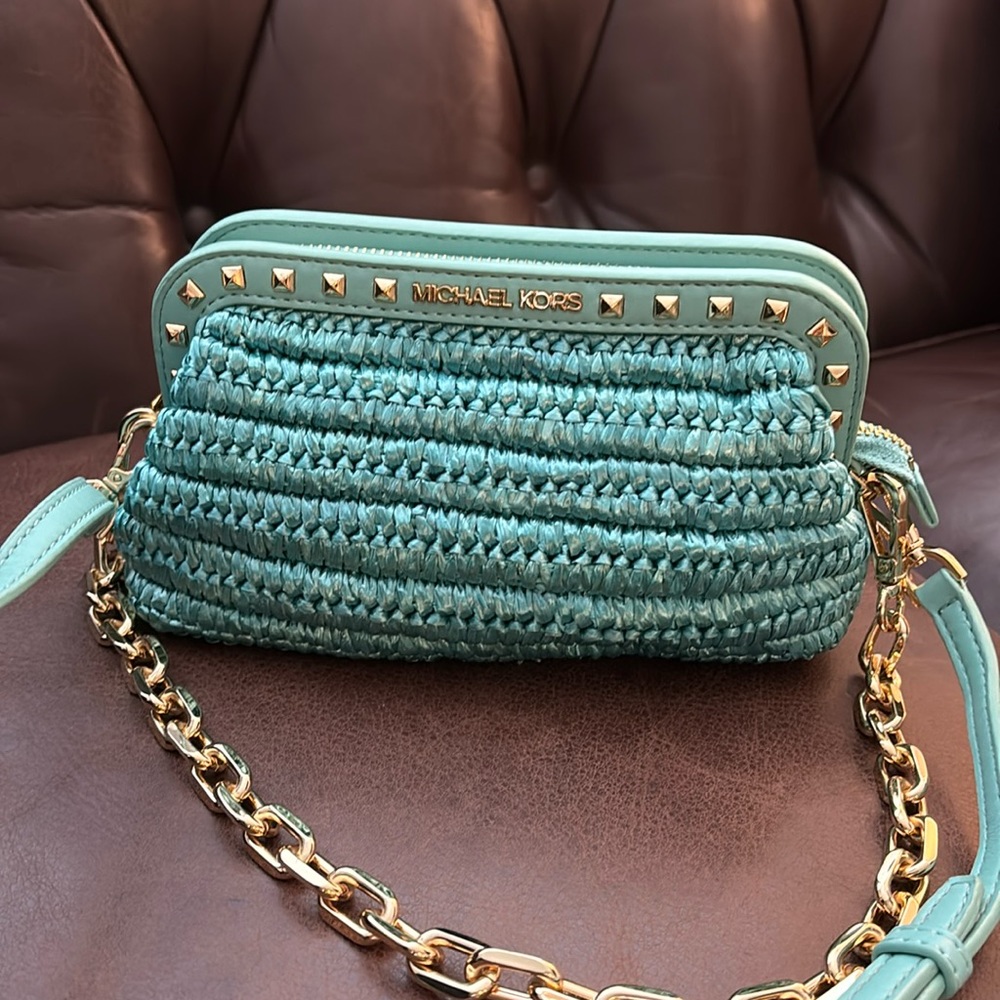 Michael Kors Teal raffia crossbody